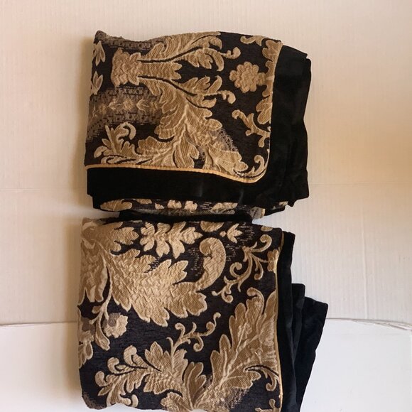ROYAL VELVET 2  King Pillow Shams Gold Black Brocade Velvet  Excellent Condition - Picture 4 of 10